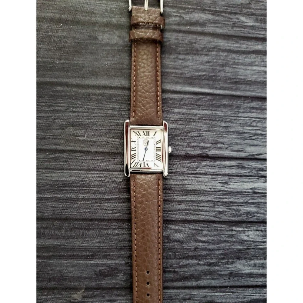 Pierre Lucerne 1888 Must Tank Style Swiss Inspired Classic Mens Watch Brown Band